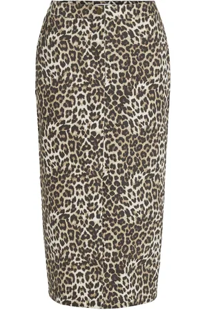 VILA Vileonor Hw Midi Leo Denim Skirt July/Lc Skirts Knee-length & Midi Skirts Brown