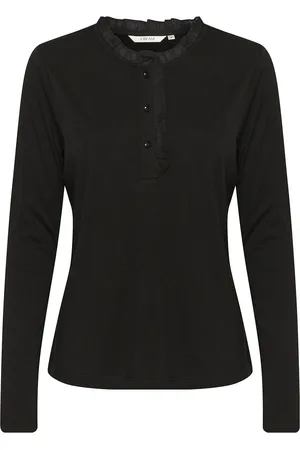 Cream Crnaia Flounce Blouse Tops Blouses Long-sleeved Black
