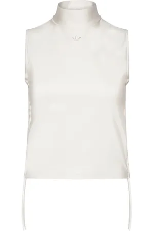 adidas Ruched 3 Stripe Crop Top Sport Women Sport Clothing Sports Tops & T-shirts Sport Crop Tops Sport Sleeveless Crop Tops Cream