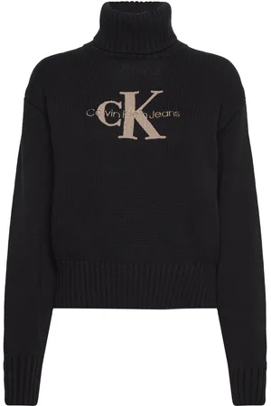 Calvin Klein Chenille Monologo Sweater Tops Knitwear Turtleneck Black