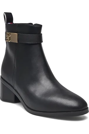 Tommy Hilfiger Th Logo Mid Heel Bootie Shoes Boots Ankle Boots Ankle Boots With Heel Black