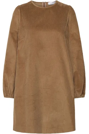 SELECTED Slfjenny Ls O-Neck Corduroy Dress D2 Polvipituinen Mekko Brown