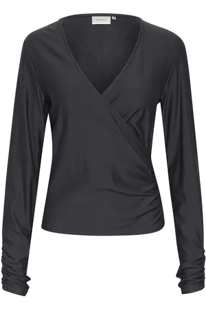 Gestuz Rifagz Wrap Top Tops Blouses Long-sleeved Grey