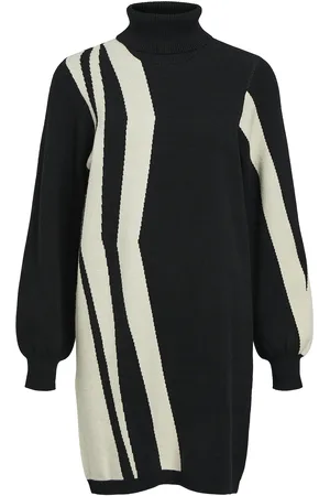 Object Objray L/S Knit Rollneck Dress Aop Noos Dresses Knitted Dresses Black