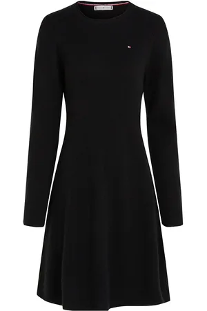 Tommy Hilfiger Soft Wool Flared C-Nk Swt Dress Lyhyt Mekko Black