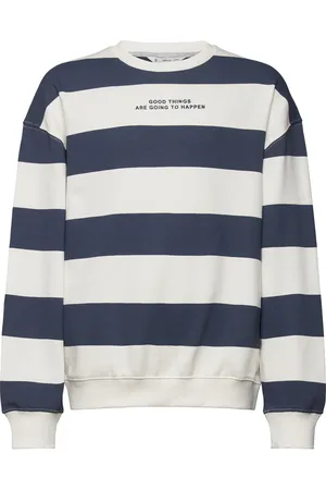 MANGO Striped Cotton-Blend Sweatshirt Tops Sweat-shirts & Hoodies Sweat-shirts Navy