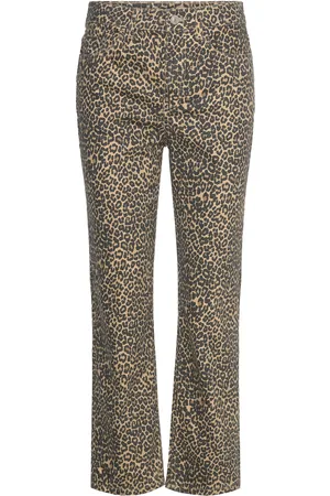 MANGO Leopard-Print Straight Jeans Bottoms Jeans Straight-regular Brown