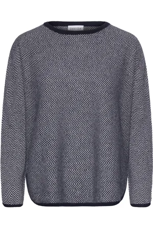 Davida Cashmere Curved Herringb Sweater Tops Knitwear Jumpers Navy