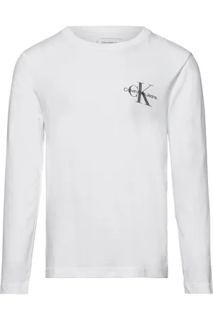 Calvin Klein Chest Monologo Ls T-Shirt Tops T-shirts Long-sleeved T-shirts White
