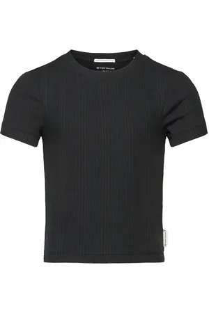 TOM TAILOR Cropped Rib T-Shirt Tops T-shirts Short-sleeved Black