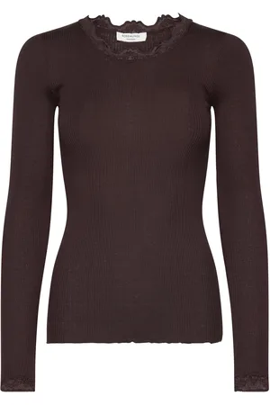 Rosemunde Silk T-Shirt W/ Lace Tops T-shirts & Tops Long-sleeved Brown