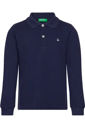 Benetton L/S Polo Shirt Tops T-shirts Polo Shirts Long-sleeved Polo Shirts Navy