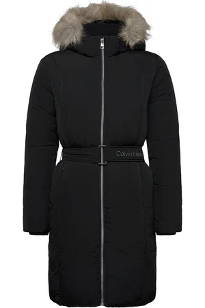 Calvin Klein Classic Belted Fur Coat Parka Takki Black