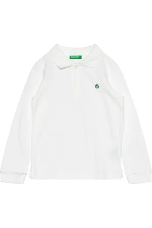 Benetton L/S Polo Shirt Tops T-shirts Polo Shirts Long-sleeved Polo Shirts White