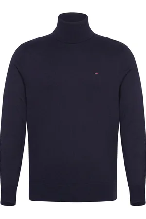 Tommy Hilfiger Pima Org Ctn Cashmere Roll Neck Tops Knitwear Turtlenecks Navy
