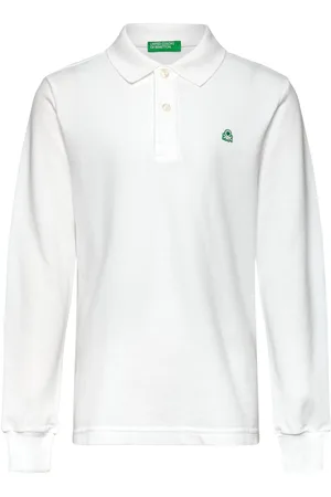 Benetton L/S Polo Shirt Tops T-shirts Polo Shirts Long-sleeved Polo Shirts White
