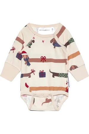 Geggamoja Bamboo Body L.s Santa Dogs 65 74/80 Bodies Short-sleeved Cream