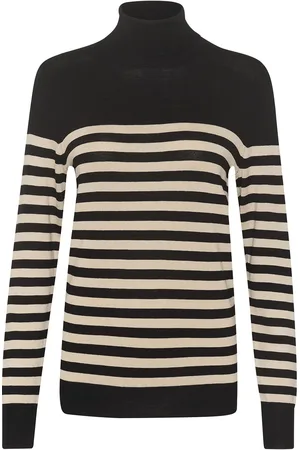 Kaffe Kalizza Striped Roll Neck Tops Knitwear Turtleneck Black