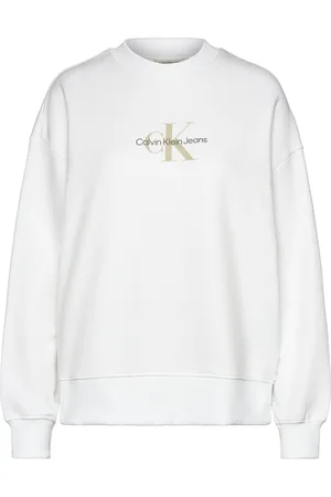Calvin Klein Textured Monologo Crewneck Tops Sweat-shirts & Hoodies Sweat-shirts White