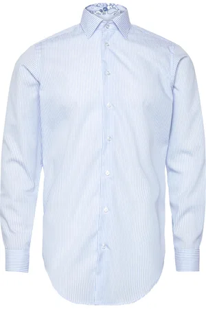 BOSWEEL SHIRTS EST. 1937 Striped Poplin W. Paisley Contrast Tops Shirts Business Blue