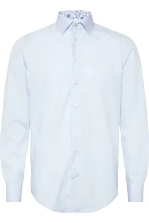 BOSWEEL SHIRTS EST. 1937 Poplin W. Paisley Contrast Tops Shirts Business Blue