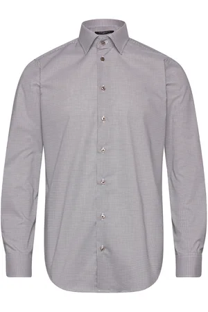 BOSWEEL SHIRTS EST. 1937 Small Check On White Tops Shirts Business Grey