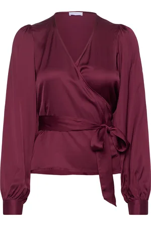 2nd Day 2Nd Harlow - Fluid Satin Tops Blouses Long-sleeved Burgundy