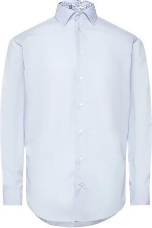 BOSWEEL SHIRTS EST. 1937 Poplin W. Paisley Contrast Tops Shirts Business Blue