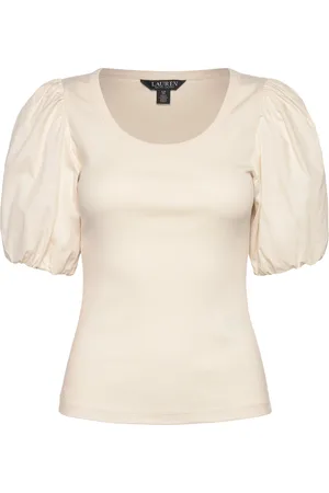 Ralph Lauren Stretch Cotton Balloon-Sleeve Tee Tops T-shirts & Tops Short-sleeved Cream
