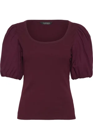 Ralph Lauren Stretch Cotton Balloon-Sleeve Tee Tops T-shirts & Tops Short-sleeved Burgundy