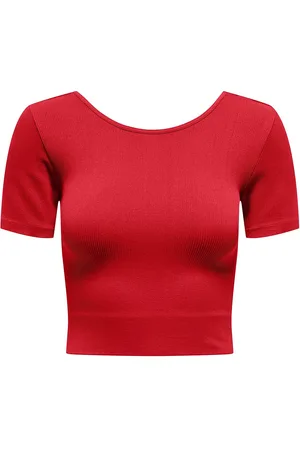 ONLY Onpjaia Life Ss 2-Way Crop Seam Top Noos Sport Crop Tops Short-sleeved Crop Tops Red