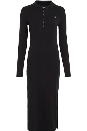 Calvin Klein Woven Label Rib Polo Ls Dress Polvipituinen Mekko Black