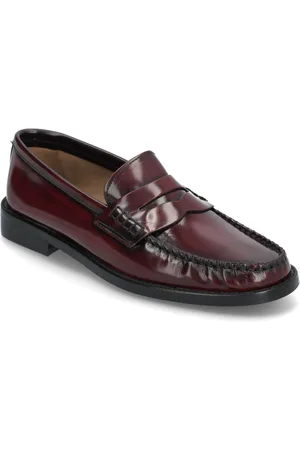 MANGO Leather Loafers Shoes Flat Loafers Burgundy