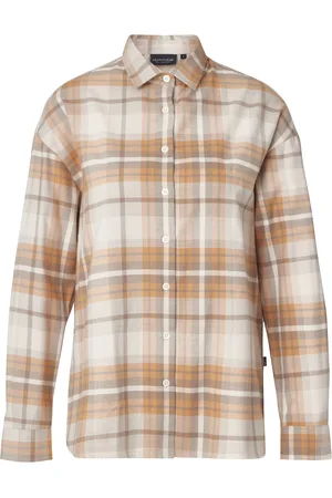 Lexington Edith Organic Cotton Flannel Check Shirt Tops Shirts Long-sleeved Brown