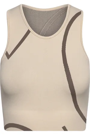 MOONCHILD YOGA WEAR Loud Logo Crop Top Sport Crop Tops Sleeveless Crop Tops Beige