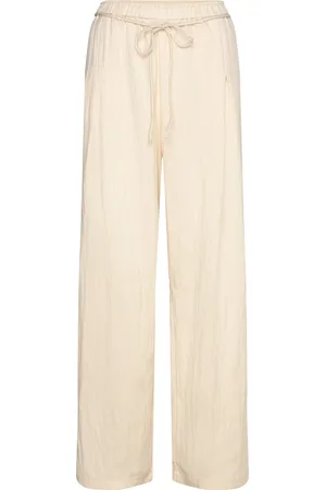 MANGO Straight Lyocell Trousers Bottoms Trousers Straight Leg Beige