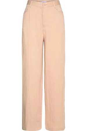 MANGO Flowy Straight-Fit Trousers Bottoms Trousers Straight Leg Beige