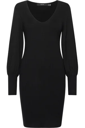 VERO MODA Vmhollykarispuff Ls V-Neck Dress Ga Boo Polvipituinen Mekko Black