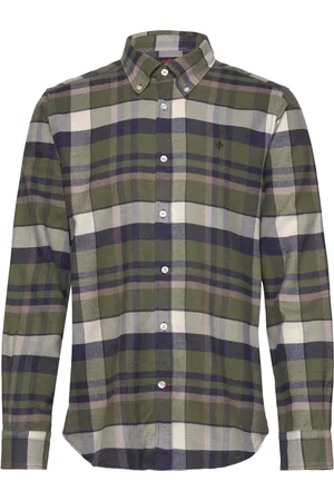 Morris Big Check Flannel Shirt-Classic Fit Designers Shirts Casual Green