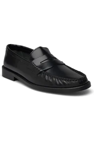 MANGO Leather Loafers Shoes Flat Loafers Black