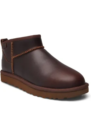 UGG W Classic Ultra Mini Lthr Regen Shoes Boots Ankle Boots Ankle Boots Flat Heel Brown