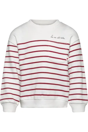 MANGO Striped Cotton-Blend Sweatshirt Tops Sweat-shirts & Hoodies Sweat-shirts White