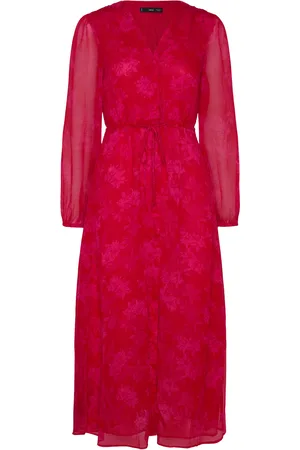 MANGO Floral-Print Dress With Knot Detail Polvipituinen Mekko Red
