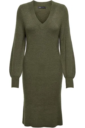 ONLY Onlkatia Ls V-Neck Dress Nca Knt Polvipituinen Mekko Khaki Green