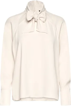 French Connection Carmen Crepe Tie Blouse Tops Blouses Long-sleeved Cream