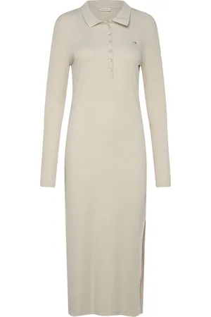 Calvin Klein Woven Label Rib Polo Ls Dress Polvipituinen Mekko Cream