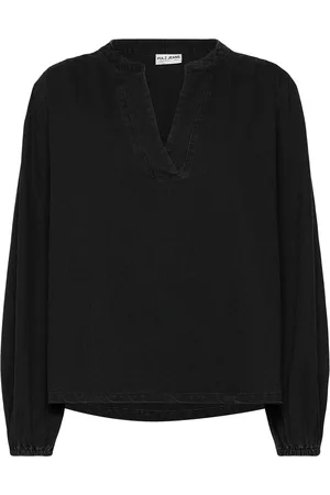 Pulz jeans Pzmalia V-Neck Blouse Tops Blouses Long-sleeved Black
