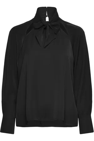 French Connection Carmen Crepe Tie Blouse Tops Blouses Long-sleeved Black