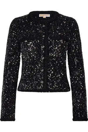 Michael Kors Sequin Pkt Snap Jkt Tops Knitwear Cardigans Black