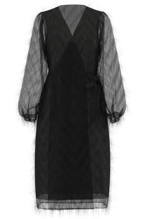 VILA Vifeather L/S Midi Wrap Dress/Ka Polvipituinen Mekko Black
